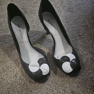Anne Klein Black and White Peep Toe Heels